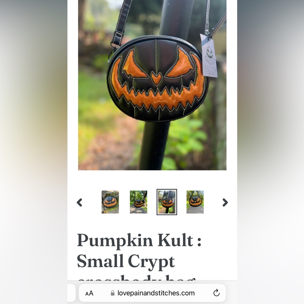 Love, Pain & Stitches mini Red Glitter Halloween Pumpkin Bag - Picture 11 of 11